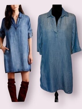 Anthropologie Cloth & Stone Chambray Denim Shirt Dress Blue Size Small